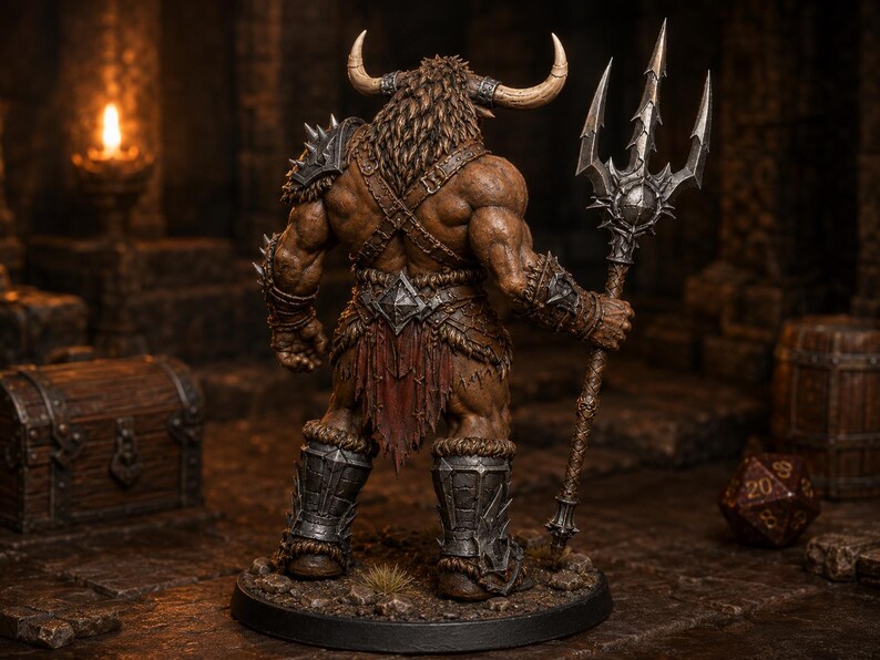 Minotaur Trident STL — DnD Fantasy Bull Gladiator Miniature 3D Print Tabletop RPG image 5