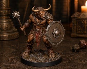 Minotaur Morning Star STL — DnD Fantasy Labyrinth Brute Miniature 3D Print Tabletop