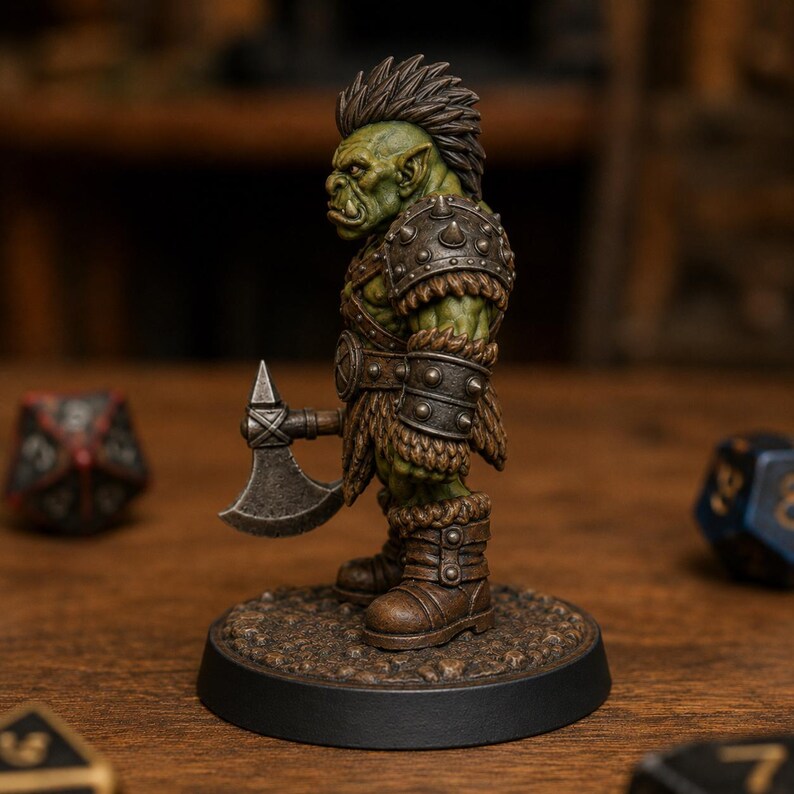 Orkkrigare med yxa STL — Ragnarok Online-inspirerad Orkminiatyr för DnD 3D-utskriftsbord bild 2