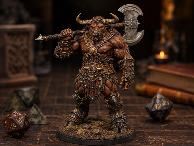 Minotaur Greataxe STL — DnD Fantasy Labyrinth Boss Miniature 3D Print Tabletop image 6