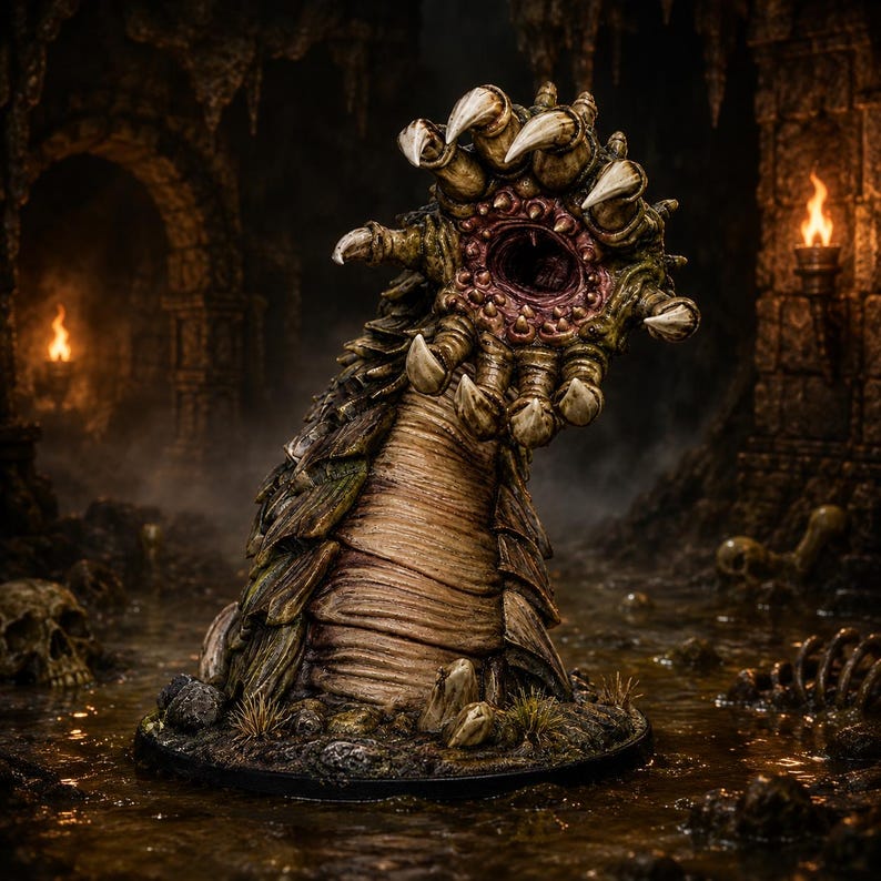 Giant Earth Worm STL — DnD Fantasy Purple Worm Miniature 3D Print Tabletop Boss image 4