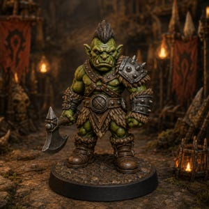 Orkkrigare med yxa STL — Ragnarok Online-inspirerad Orkminiatyr för DnD 3D-utskriftsbord bild 1