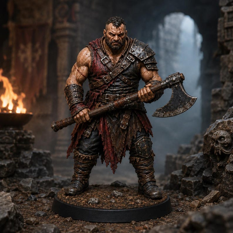 Bandit Rohling STL — D&D Fantasy Axt Straßenräuber Berserker Miniatur 3D Druck Tabletop Bild 2