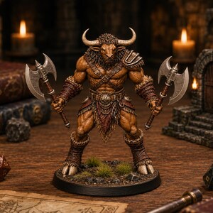 Minotaur Dual Axe STL — DnD Fantasy Labyrinth Boss Miniature 3D Print Tabletop RPG image 4