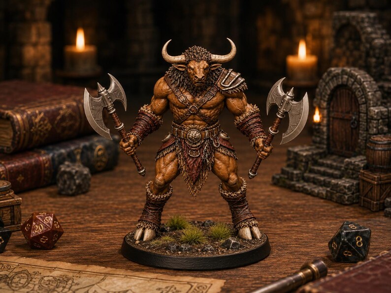 Minotaur Dual Axe STL — DnD Fantasy Labyrinth Boss Miniature 3D Print Tabletop RPG image 4