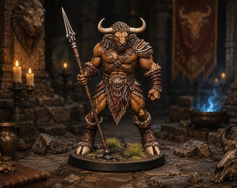 Minotaur Spear STL — DnD Fantasy Bull Lancer Miniature 3D Print Tabletop RPG