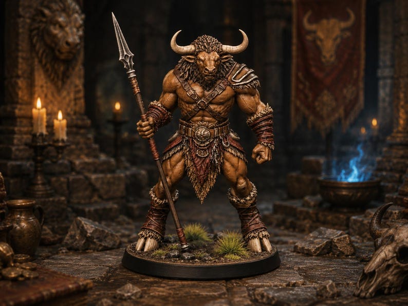 Minotaurus Spear STL — D&D Miniatur Fantasy 3D Print Tabletop-Rollenspiel Bild 1