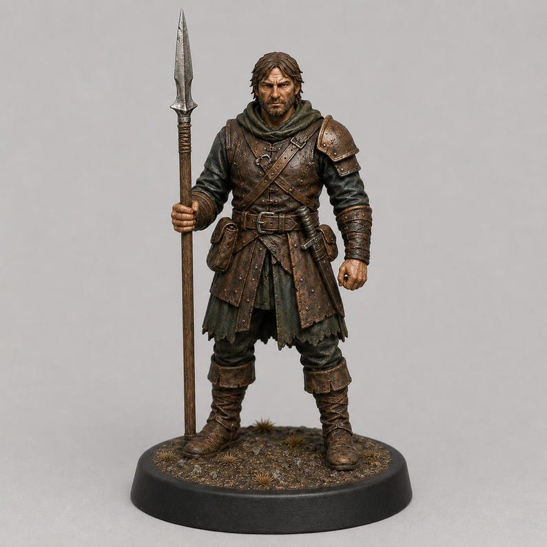 Mercenary Spearman STL — DnD Fantasy Sellsword Pike Phalanx Miniature 3D Print Tabletop RPG image 1