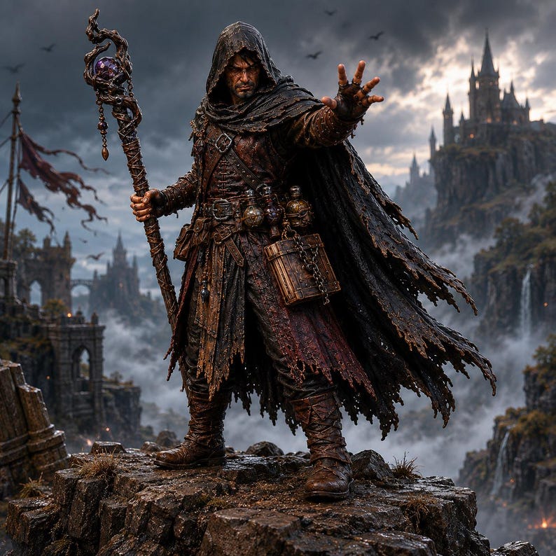 Hechicero Bandido STL — Miniatura de mago forajido de fantasía para DnD, impresa en 3D, para juegos de rol de mesa imagen 3