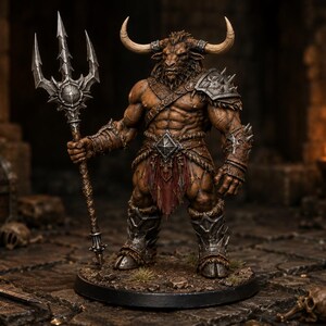 Minotaur Trident STL — DnD Fantasy Bull Gladiator Miniature 3D Print Tabletop RPG image 3