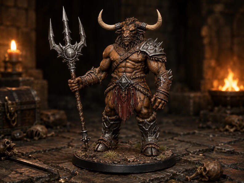 Minotaur Trident STL — DnD Fantasy Bull Gladiator Miniature 3D Print Tabletop RPG image 3