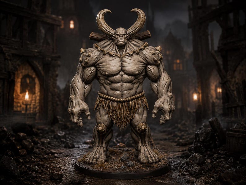 Gigante Cornudo STL — Miniatura de jefe gigante de montaña para DnD Fantasy (impresión 3D) imagen 6