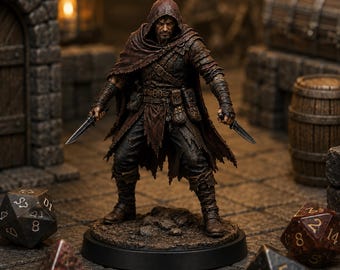 Bandit Rogue STL — DnD Fantasy Twin Daggers Cutpurse Miniature 3D Print Tabletop RPG