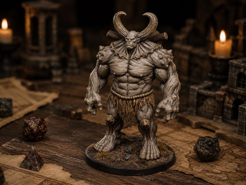 Gigante Cornudo STL — Miniatura de jefe gigante de montaña para DnD Fantasy (impresión 3D) imagen 1