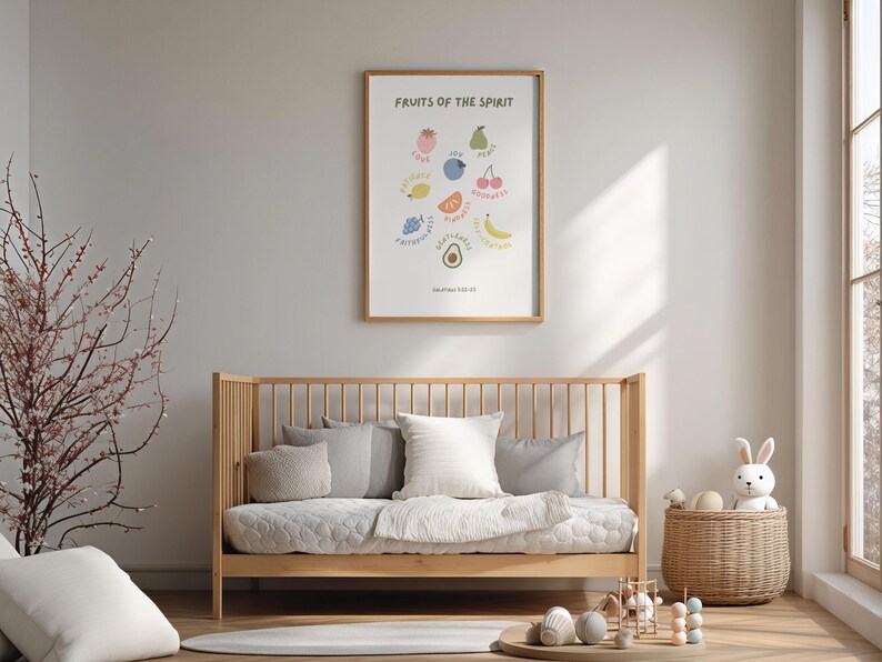 Fruits of the Spirit Wall Art, Playful Fruit Print for Kids, Galatians ...
