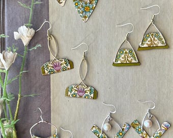 Vintage Floral Upcycled Earrings | Recycled Tin | Unique Dangles