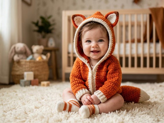 Crochet Fox Hoodie Pattern, Baby Cardigan Fox Design, Newborn Animal Outfit, Kids Cozy Sweater Crochet Pattern, Fox Hoodie Pattern PDF