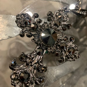 Black Large Stone wave Cross Plated on black Made with Hematite Crystals