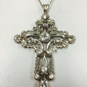 Vintage Lace style Cross Silver  plated Made with Clear Swarovski Crystals