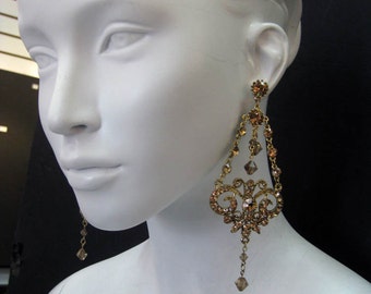 The Hamptons - Brown Swarovski Crystal Antiqued Gold Earrings 5475
