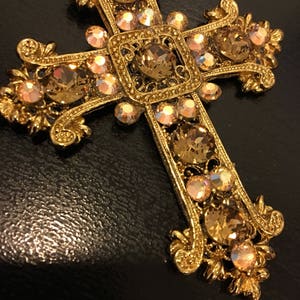 Gothic Renaissance - Antique gold and Champagne colored Crystals Cross Pendant With chain