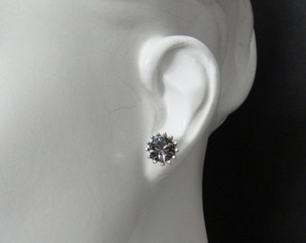 Orecchino a bottone Argento placcato con diamante nero Cristallo Swarovski 3099SE