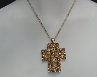 Multy Flower Double Cross 24K Gold  plated  Made with Light Colorado (Champagne) Swarovski Crystals