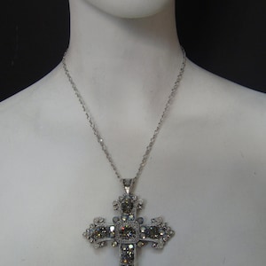 Black diamond and iridescent  Renaissance cross pendant necklace