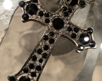 Victorian black cross necklace