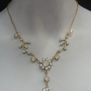 24k Gold Vine Necklace with White Opal Crystals