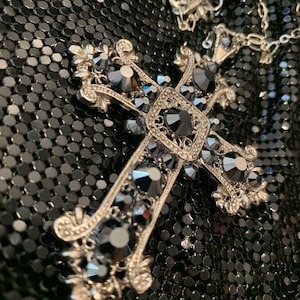 Gothic Renaissance Antique Silver and Hematite Crystal Cross Pendant Necklace 5201xn image 7