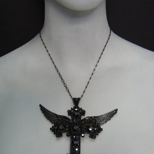 Flying Cross Black Plated  with Hematite swarovski Crystal  Cross Necklace