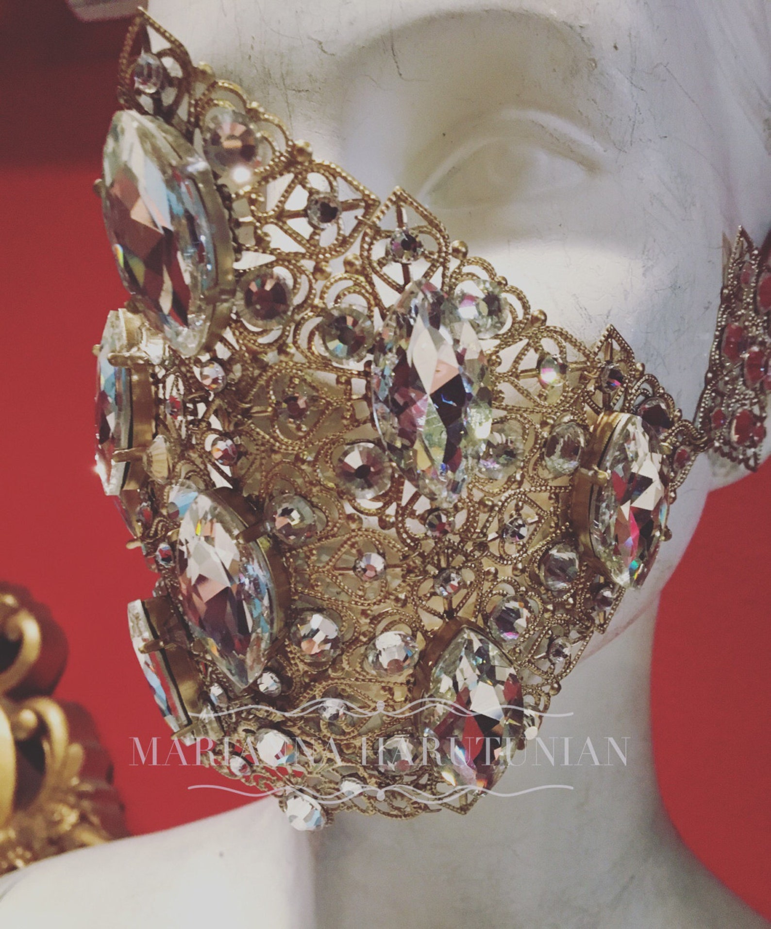 Gold Caged Face Mask With Clear Crystals - Etsy