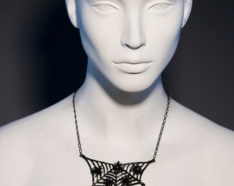 Spider Web Necklace made with Swarovski Crystals Plated in black 6026N