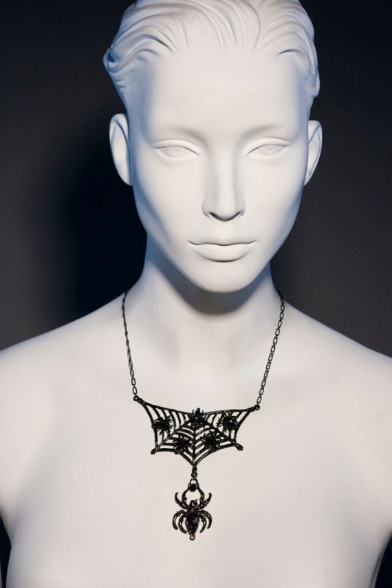 Spider Web Necklace made with Swarovski Crystals Plated in black 6026N