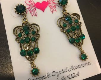 Antique gold emerald Green earrings