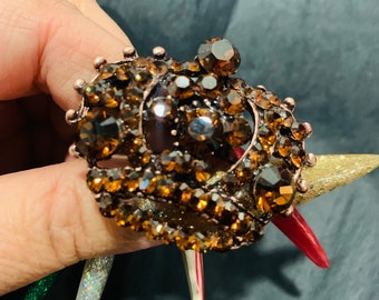Bague couronne de princesse en métal plaqué cuivre antique avec topaze fumée et cristaux Swarovski Bague 4492