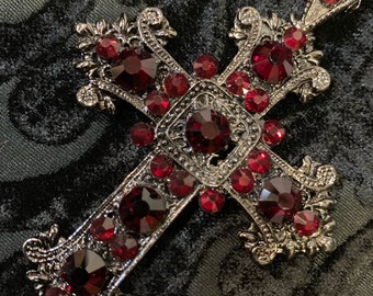 Pomegranate red Renaissance cross pendant