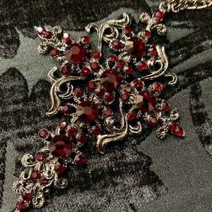 Leaf and Flower Crystal Cross Black Plated Made with Siam Crystals