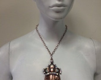 King Skull Pendant Copper Plated Made Clear AB swarovski Crystals