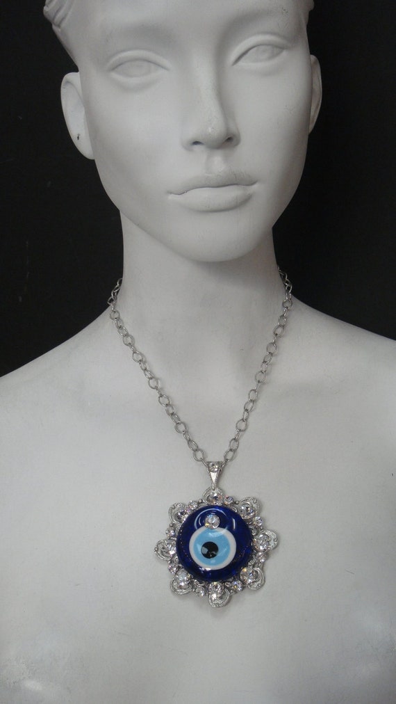 Crystal Eye Pendant Silver Plated Necklace Made With Clear Etsy