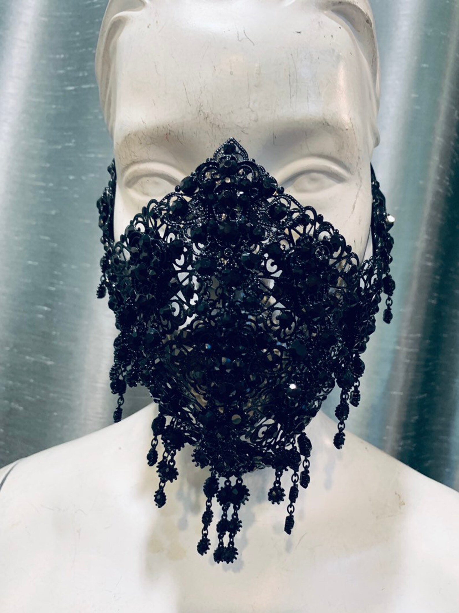 Audrey Valentina Black Fringe Eye Mask in Silk Velvet