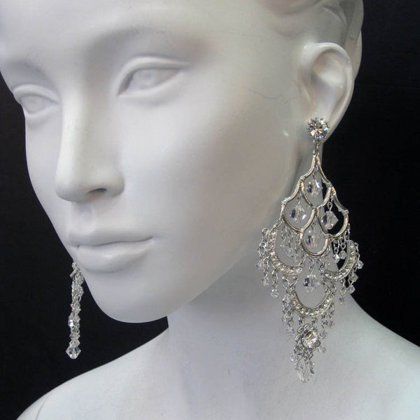 Empire Chandelier Earring -Made with Clear Swarovski Crystal Beads Silver Plated  5804
