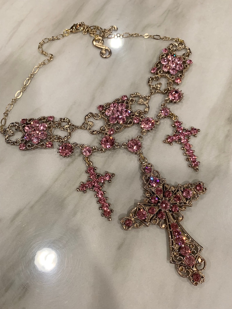 Pink Rhinestone Choker Pink Triple Cross Choker - Etsy