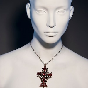 Guinevere - Red siam swarovski Crystal Antique copper Cross Necklace 6199XN