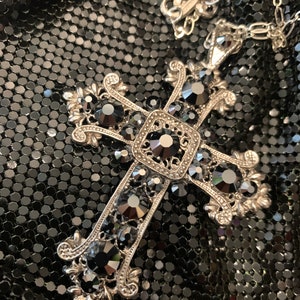 Gothic Renaissance Antique Silver and Hematite Crystal Cross Pendant Necklace 5201xn image 8