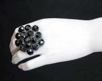 Antique Silver Hematite Cluster Ring made with Swarovski Crystals RUNCLURING