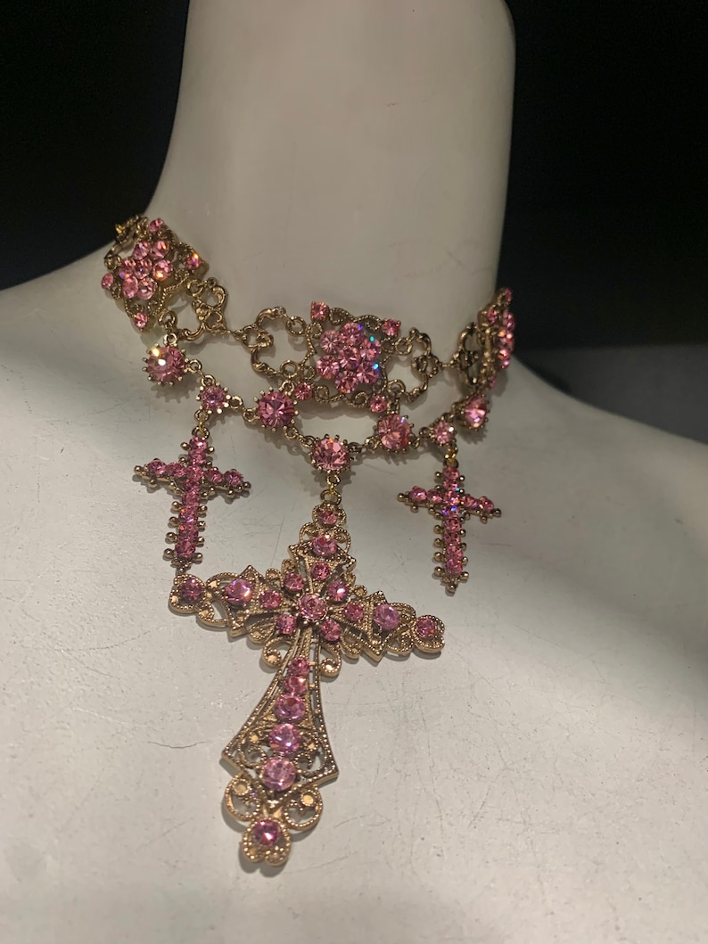 Pink Rhinestone Choker Pink Triple Cross Choker - Etsy