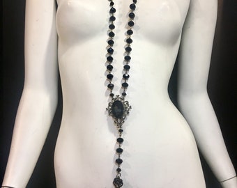 Black and black diamond crystal bead rosary