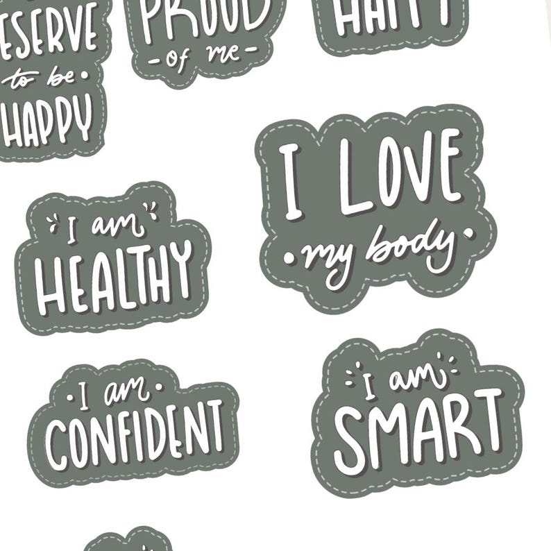 Printable Self Love Affirmation Stickers - Positive Quotes Stickerset ...